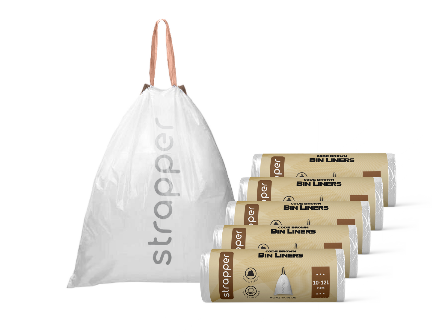 Strapper Müllbeutel Braun – Geeignet für Simplehuman und Brabantia – 10–12 Liter
