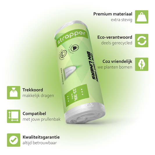 Strapper Müllbeutel Hellgrün – Passend für Brabantia und simplehuman – 23–30 Liter