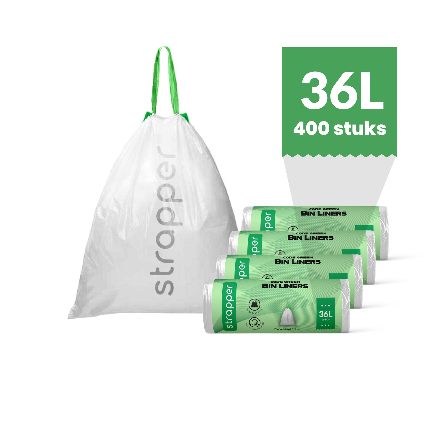 Strapper Müllbeutel Grün – Passend für Brabantia und Homra Nexo – 36 Liter