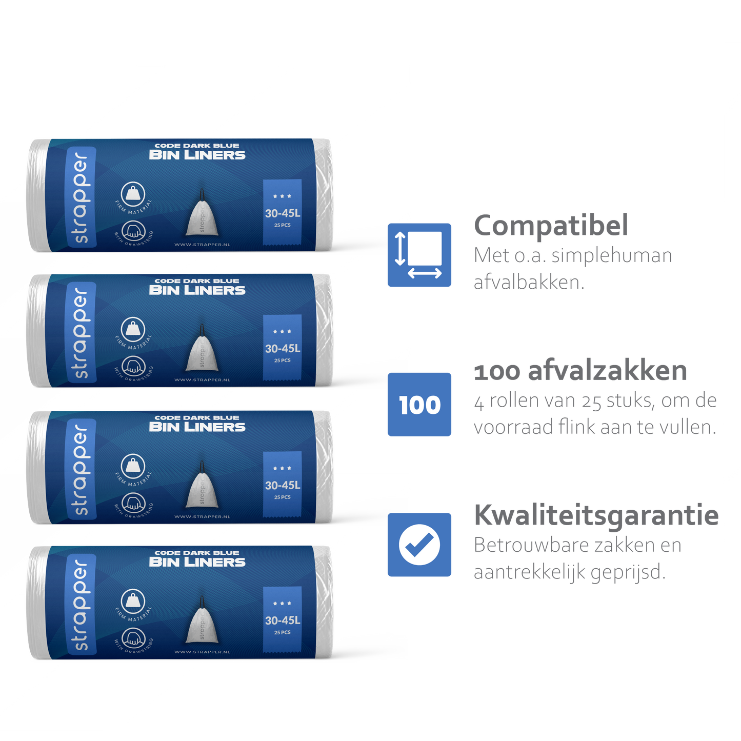 Strapper Müllbeutel Dunkelblau – Passend für Simplehuman Code J – 30–45 Liter
