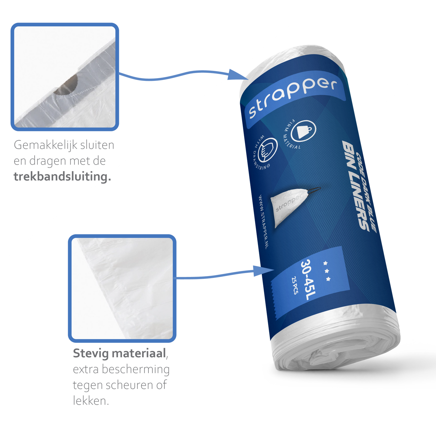 Strapper Müllbeutel Dunkelblau – Passend für Simplehuman Code J – 30–45 Liter