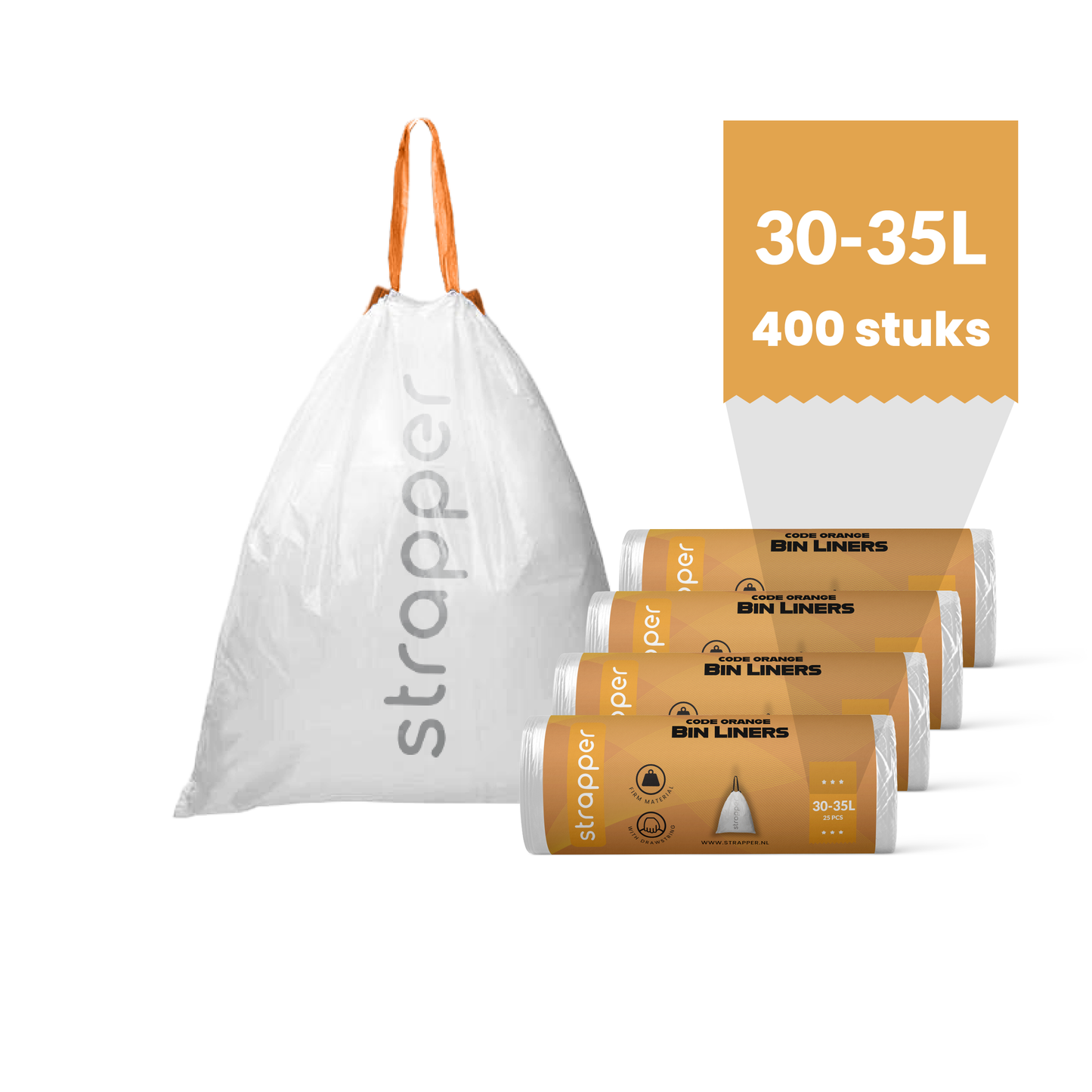 Strapper Müllbeutel Orange – Geeignet für Simplehuman Code H – 30–35 Liter